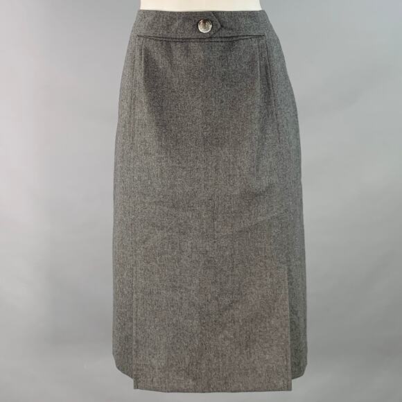 CELINE Size 8 Grey Wool Heather Pleated Pencil Midi Skirt - Picture 1 of 5